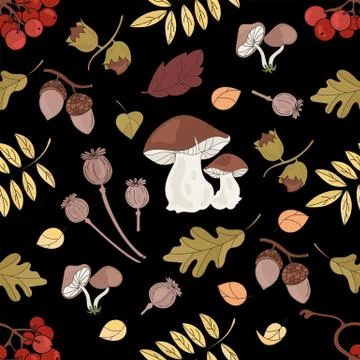FALL MUSHROOM Nature Seamless Pattern Vector Illustration Stock Illustration