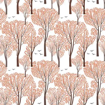 Fall nature seamless pattern Autumn trees. Forest background Stock Illustration