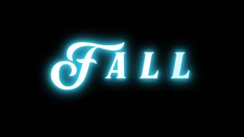 Fall Neon Text Sign On Black Background. Blue inscription. Fall text card for 스톡 일러스트