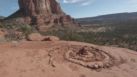 Fall into a new age spiral vortex sculpture on trail in Sedona Arizona Stock Footage 146398370