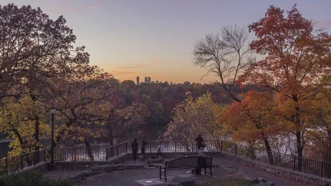 Fall Overlooking the Mississippi River and Distant Minneapolis 4K UHD Timelapse Stock Footage 83888401