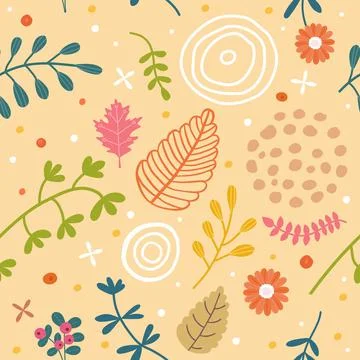 Fall pattern, autumn floral leaf flower and abstract doodle elements. Cute no Stock Illustration