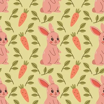 Fall pattern with rabbit. Seamless woodland pattern with leaves and cute forest Illustrazione stock