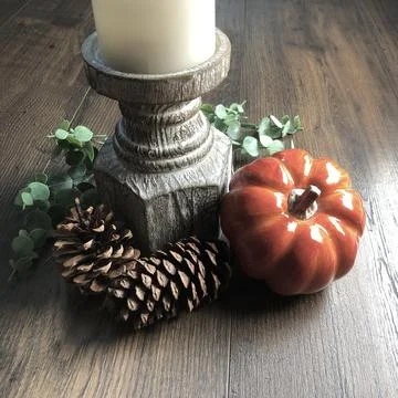 Fall Pumpkin and Candle Stock Photos