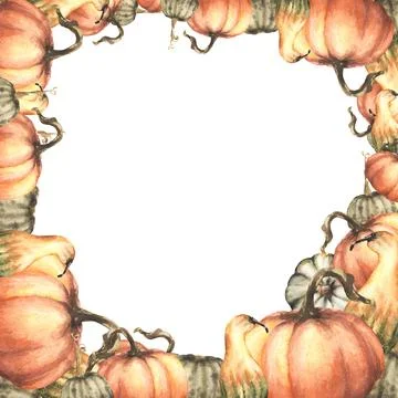 Fall pumpkins frame. Autumn vegetables harvest Isolated watercolor illustra.. Illustrazione stock