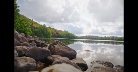 Fall in quebec on lake Stock Footage 334272219