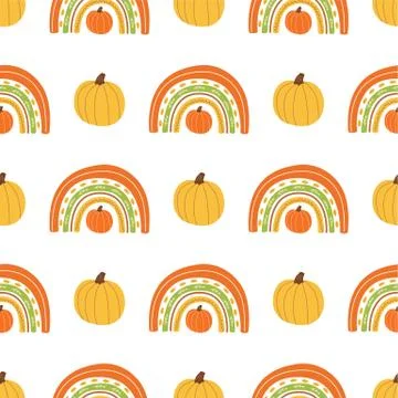 Fall rainbow with pumpkin pattern Cute autumn seamless background for fall 스톡 일러스트
