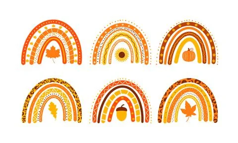Fall rainbows bundle. Cute Autumn clipart. Vector template for banner, poster Stock Illustration