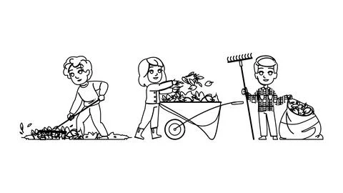 Fall raking leaves kid vector Ilustração Stock