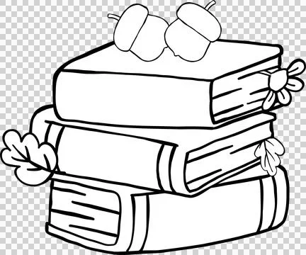 Fall Reading Stack of Books with Autumn Elements.Outline Hand Drawn 스톡 일러스트