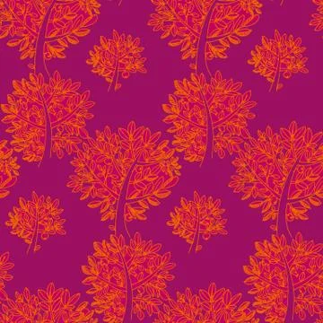 Fall red and orange tree and foliage sketch vector illustration. hand drawn l Illustrazione stock