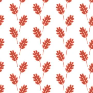 Fall Red Leaves Geometric Vertical Stripe Seamless Pattern Background Stock Illustration