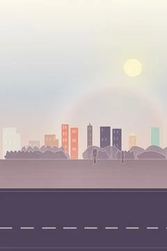 Fall rustic orchard palette urban streetscape with halo sun sky and center-dashe 스톡 일러스트