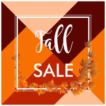 Fall sale banner square border and brown leaves Stock-Illustration
