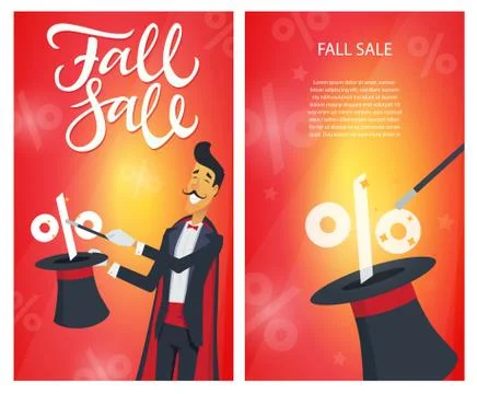 Fall sale - set of modern vector illustrations with calligraphy text Stock Illustration