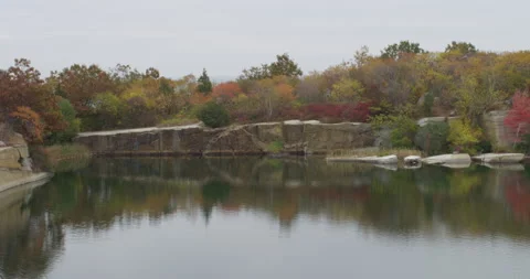 A fall scene at a lake in Halibut Point state park Stock Footage 144985135