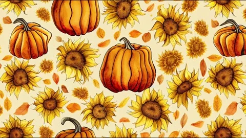 Fall seamless animation with pumpkins on cream background, Autumn Stock Footage 220128059