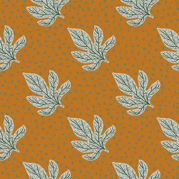 Fall seamless doodle pattern with cartoon flat grey leaf ornament. Brown ligh Stock Illustration