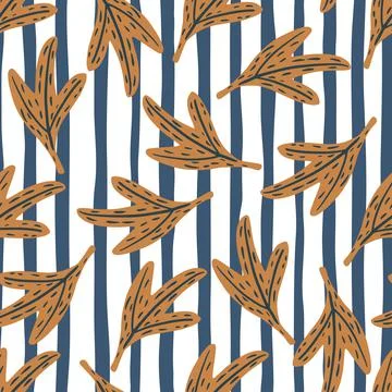 Fall seamless doodle pattern with orange falling foliage print. Leaves orname Stock Illustration