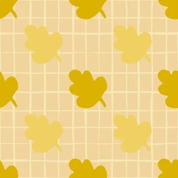 Fall seamless leaves abstract pattern. Yellow and ocher floral elements on be 스톡 일러스트