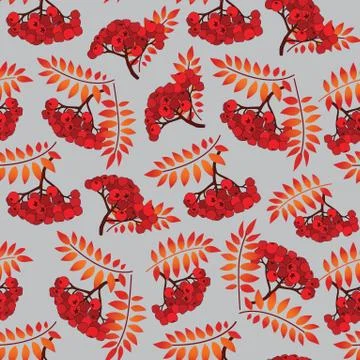Fall seamless pattern. Autumn leaves background, rowan berry branch イラスト素材