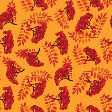 Fall seamless pattern. Autumn leaves background, rowan berry branch イラスト素材