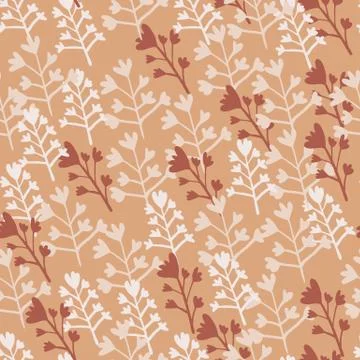 Fall seamless pattern with branch silhouettes on orange background. Random li Illustrazione stock