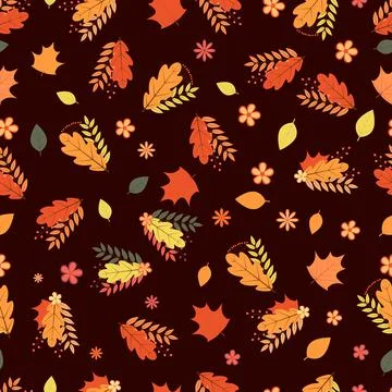 Fall seamless pattern. Colorful leaves, flowers, and berries. Autumn vector b Stock Illustration