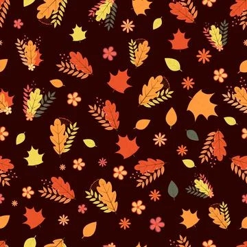 Fall seamless pattern. Colorful leaves, flowers, and berries. Autumn vector b Stock Illustration