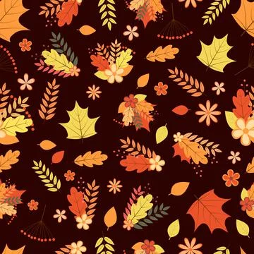 Fall seamless pattern. Colorful leaves, flowers, and berries. Autumn vector b Stock Illustration