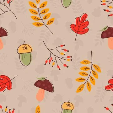 Fall seamless pattern with farvest of nature. Flat, cartoon, vector Illustrazione stock