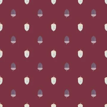 Fall seamless pattern with with little acorn seasonal ornament. Maroon backgr Stock Illustration