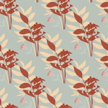 Fall seamless pattern with yellow and brick color forest branch bouquets. Lig Illustrazione stock