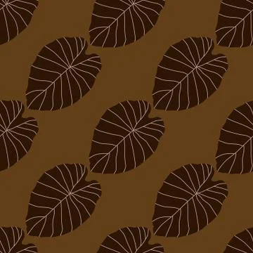 Fall seammless pattern with brown leaf outine shapes on beige background. Sim Stock Illustration