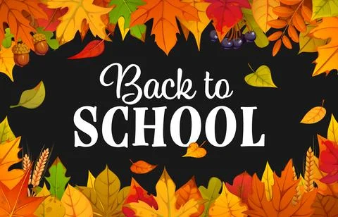 Fall season back to school blackboard with leaves Stock Illustration