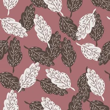 Fall season seamless nature pattern with contoured white and brown leaves on  Stock Illustration