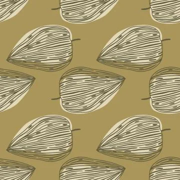 Fall season seamless pattern with leaf outline shapes. Light beige floral orn Stock Illustration