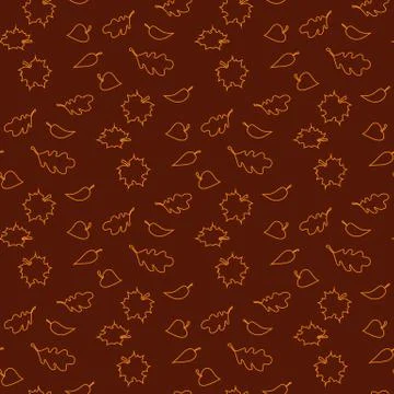 Fall season seamless pattern with leafs on brown background  vector illustration 스톡 일러스트