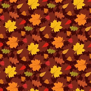 Fall season seamless pattern with leafs on brown background vector illustration 스톡 일러스트