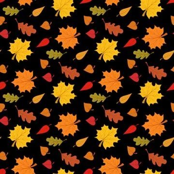 Fall season seamless pattern with leafs on black background vector illustration 스톡 일러스트