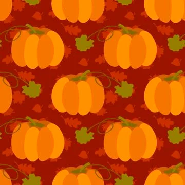 Fall season seamless pattern with leafs and pumpkins on brown background vector 스톡 일러스트