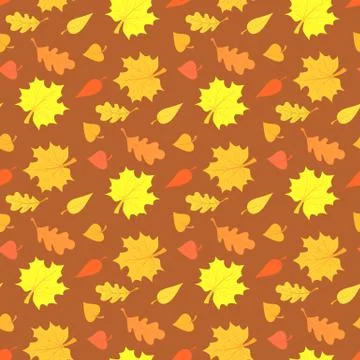Fall season seamless pattern with leafs on brown background vector illustration 스톡 일러스트
