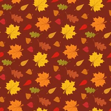 Fall season seamless pattern with leafs on brown background vector illustration Stock Illustration