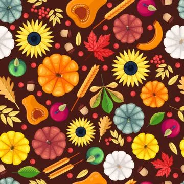 Fall season seamless pattern. Vector flat illustration. Autumn pumpkin harves Illustrazione stock