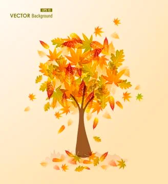 Fall season tree shape with leaves falling eps10 file background. Illustration