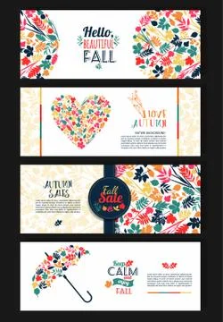 Fall set. Leaves composition. Banners of season. Stock Illustration
