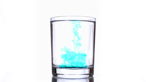 Fall of a several cyan ink drops into glass with pure water Stock Footage 154711820