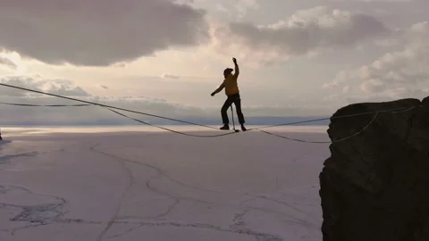 Fall on a sling stretched high between the rocks. Stock Footage 110954386