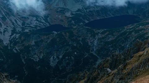 Fall Splendor Overlooking the 5 Lakes Valley: Tatra Peaks Stock Footage 308192327