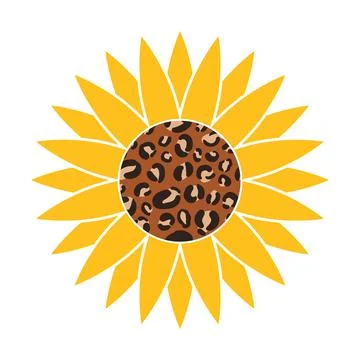Fall sunflower made of leopard pattern. Cute autumn decorations. Vector templ Stock Illustration